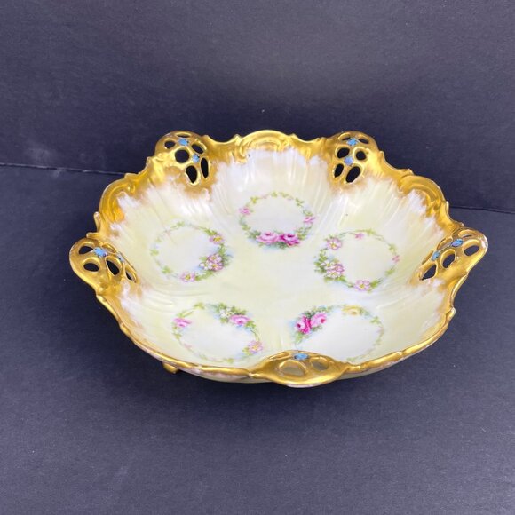 Antique B.R.S. Moliere Germany Porcelain Footed Bowl Reticulated Edge -Read - Picture 1 of 10